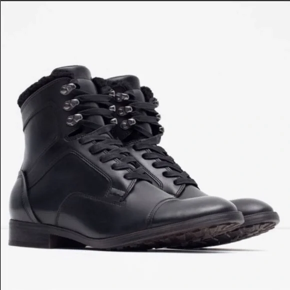 NWT Zara Worker Boots- Black Zara Steel Toe Pearl Rivet Leather Black | Mercari main image 3